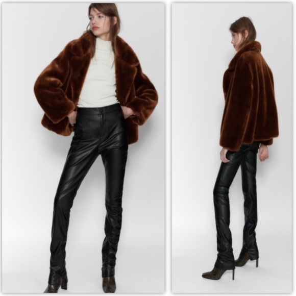 Zara COLLECTION NWTRUST COLOR LINED POCKETED FUR COAT SIZE XL